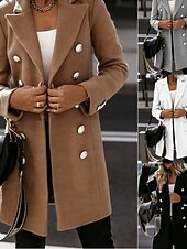 preiswerte Wintermäntel-Damen Freizeitjacke Warm Bequem Tasche Knöpfe Mode Outdoor Einfach Ausgehen Wochenende Einreihig Regulär Revers Normale Passform Langarm Oberbekleidung Schwarz Weiß Khaki Herbst Winter