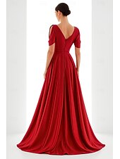 baratos Vestidos de Festa em A-Linha A Vestidos de noite Elegante Traje formal Formal Casamento Longo Manga Longa Decote V Cetim com Laço(s) Pregas 2025