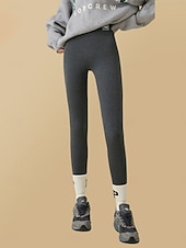 preiswerte Fleece gefütterte Leggings-Damen Fleecehose Leggings Mode Basic Lässig Volle Länge Hohe Taille Einfach Hoher Schnitt Bequem Weich Dehnbar Heim Täglich Hellgrau Dunkelgrau Schwarz Beige Sommer Frühling Herbst Winter Schmale