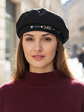 preiswerte Hüte für Damen-Damen-Barettmütze aus Polyester – stilvolle französische Malermütze mit Schnallendekor, lässige Vintage-Zeitungsjungenmütze für Herbst-Winter-Streetwear