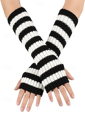 abordables Accessoires de Noël-Gants sans doigts à rayures de Noël pour femmes - tricot doux, rayures rouges et blanches, parfaits pour les fêtes de fin d&#039;année et les festivités hivernales