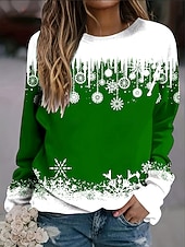 levne Vánoční mikina-Vánoční dámský pulovr s kapucí grafický módní casual dlouhý rukáv kulatý výstřih běžné vršky městský denní oděv casual potisk travnatě zelená víno tmavě modrá jaro podzim