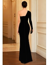 preiswerte Meerjungfrau Abendkleider-schwarz-goldenes geblümtes Meerjungfrau-/Trompeten-Abendkleid, elegantes Abendkleid, formelle Hochzeit, bodenlang, langärmlig, eine Schulter, Spitze mit Perlenapplikationen 2025