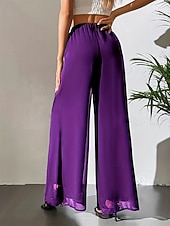 baratos perna larga e cintura alta-Mulheres Perna larga chinês Moda Roupa de rua Básico Comprimento total Cintura Alta Tecido Cintura elástica Confortável Macio Com Stretch Ao ar livre Rua Casual Marron Escuro Vinho Preto Branco Verão