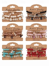 billige Ferietilbehør-Damearmbånd med imiterte krystallperler og gulldetaljer, bohemsk lagdelt stretcharmbåndsmykke til fester, bryllup og hverdagsbruk