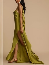 voordelige Feestjurken-Dames Lange jurk maxi-jurk Feestjurk Cocktail jurk Satijnen Jurk Slipdress Modieus Modern Feest Speciale gelegenheden  Avond Feest Normale pasvorm Effen Mouwloos hihnat Groen Lente Herfst