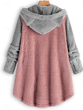 halpa Fleece-vuoratut takit-Naisten Sherpa takki Mukava Hengittävä Tasku Napit Vapaa-aika Tavallinen Loma Katu Kausaliteetti Arki-asut Yksirivinen Pitkä Hupullinen Loose Fit Pitkähihainen Päällysvaatteet Musta Punastuvan