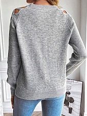 billige Solide farger-Dame Genser Gatemote Fritid Helfarge Crew-hals Uthult Strikket Langermet Vanlige topper Strikke Daglig Ferie Ut på byen Svart Blå Høst Vinter