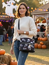economico Borse-Borsa a tracolla da donna con stampa teschio – motivo floreale gotico, borsa casual in similpelle per feste di Halloween e uso quotidiano