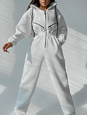 olcso nyaralás jumpsuit-Női Szabályos Jumpsuitek Utcai sikk Színes Hosszú ujj Kapucni Kollázs Cipzár Utca Napi Normál Fehér Arcpír rózsaszín Medence Ősz