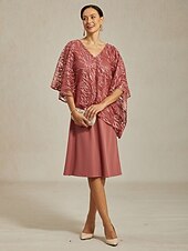 levne Party šaty-Dámské Délka čaje Šifonové šaty Elegantní Večírek Pevná barva Poloviční rukáv Do V Světlá růžová Léto Jaro