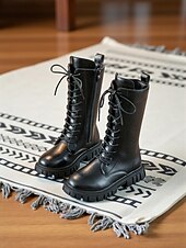 זול מגפיים לילדים-נעלי תחפושת כוכבת פופ בהשראת איידול קוריאני - מגפיים אופנתיים לבנים וחומים לבנות בסגנון קז'ואל ורחוב