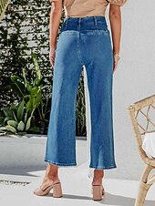 economico Pantaloni a gamba dritta-Per donna Jeans Chinos Dritto Streetwear Casual Lunghezza intera Vita media Semplice Tasca Elastico in vita Confortevole Micro-elastico All&#039;aperto Vacanza Quotidiano Nero Blu Blu chiaro Autunno