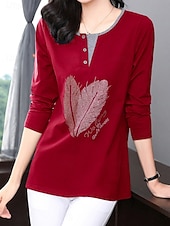 preiswerte Damen Grafik Tops-Damen Bluse Feder Stilvoll Lässig Langarm Rundhalsausschnitt Normale Oberteile Täglich Patchwork Salbeigrün Schwarz Rosa Rote Königsblau Frühling Herbst