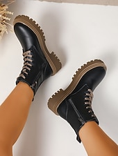 Недорогие Женские ботинки-Женские белые ботинки из искусственной кожи на шнуровке с боковой молнией и массивной подошвой — стильные армейские ботинки для кей-попа, уличной моды и повседневных образов.