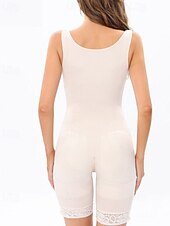 billiga Korsetter-Dam Shapewear Midjetränare Ledigt Ren färg Spets Knappar Gata Datum Utekväll Ärmlös U-hals Svart Vit Vår Höst Skräddarsydd passform