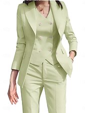 cheap Women&#039;s Suits-Women&#039;s 3 Pieces Suits Formal Wedding Guest Formal Evening Elegant Simple 3/4 Sleeve Pleated Ankle Length Peak Lapel Single Breasted