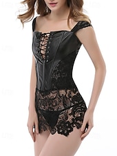 billige Korsetter-Dame Korsett Shapewear Midje Cincher Formet Bekledning Sexy korsett Sexy Søt Ren farge Lapper Snørehull Skjørt Feriereise Daglig Seng Ermeløs Korsett Svart Rød Vår Høst Skreddersydd