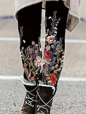  Damen Leggings Vintage Mode Streetwear Volle Länge Hohe Taille Blumen Grafik Drucken Thermowarm Weich Atmungsaktiv Dehnbar Urlaub Straße Schwarz Gelb Orange Grün Frühling Herbst Winter Schmale