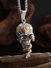 economico Accessori di Halloween-Collana con ciondolo a forma di serpente e teschio di Halloween da uomo, gioielli in lega in stile punk gotico per feste, cosplay e festival