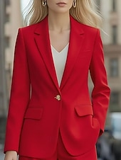 رخيصةأون بليزر وبدلات-نسائي سترة مريح جيب Buttons رسمي سهل رسمي المكتب عمل عادية طوي عادي كم طويل ملابس خارجية أسود أبيض أحمر الخريف الشتاء