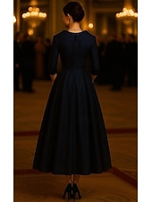 baratos Comprimento do tornozelo-Linha A Até o Tornozelo Vestido de festa Vestido Coquetel Vestido de convidada de casamento Vestido Para Mãe dos Noivos Manga 3/4 Decote V Colarinho de Camisa Elegante Vintage Formal Cetim Elástico