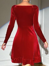abordables Vestido Sencillo-Mujer Vestido Midi Vestido de terciopelo Vestido Cóctel Elegante Moda Moderno Diario Exterior Fiesta de Noche Ajuste regular Plano Manga Larga Escote en Pico Rojo Primavera Otoño