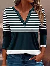 abordables T-shirt rayé et géométrique-Femmes T-shirt Graphique Géométrique ancien Élégant Classique manche longue Col en V Encolure en V Hauts Réguliers Quotidien Imprimé Noir Rouge Bleu Vert Printemps Automne Hiver