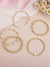 cheap Women's Bracelet-Women's Pearl and Gold Bead Bracelet Set – 6Pcs Stretch Layered Beaded Bangles, Elegant Fashion Jewelry for Parties, Weddings &amp; Daily Wear