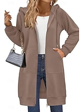 halpa huppari takki-Naisten Huppari takki Mukava Hengittävä Vetoketju Tasku Vapaa-aika Tavallinen Loma Katu Kausaliteetti Arki-asut Vetoketju Pitkä Hupullinen Normaali Pitkähihainen Päällysvaatteet Laivasto Musta