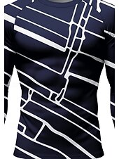 お買い得  ランニングTシャツとタンクトップ-男性用 コンプレッション・シャツ ランニングＴシャツ 3Dプリント 長袖 ベース層 幾何学模様 速乾性 ビデオ圧縮 パワーフレックス 吸汗性 ジムトレーニング アクティブトレーニング サイクリング スポーツウェア アクティブウェア ブラック ネイビーブルー