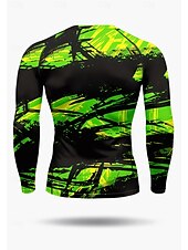 お買い得  ランニングTシャツとタンクトップ-男性用 コンプレッション・シャツ ランニングＴシャツ 3Dプリント 長袖 ベース層 抽象的 速乾性 ビデオ圧縮 パワーフレックス 吸汗性 ジムトレーニング アクティブトレーニング 運動 スポーツウェア アクティブウェア グリーン