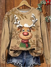 Women's Sweatshirts Graphic Reindeer Christmas Vintage Casual Long Sleeve Crew Neck Regular Tops Street Dailywear Casual Print Beige Fall Winter4