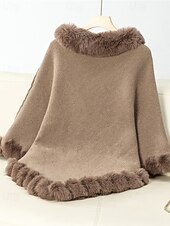 preiswerte Einfarbige Farben-Damen Pullover Schultertuch Elegant Mode Streetwear Einfarbig Gerippt Rollkragen Gestrickt Asymmetrischer Saum Kunstpelzbesatz Halbarm Normale Oberteile Stricken Outdoor Täglich Wochenende Weinrot