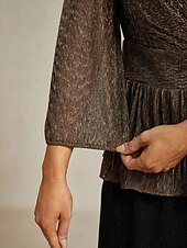 economico Top eleganti-Per donna Top avvolgenti Camicetta trasparente Top Eleganti Elegante Festa Manica Lunga Manica a Lanterna Scollo a V Top Regolari Ospite di nozze Abbigliamento da sera Semi-Formale Pieghettato