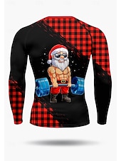 cheap Running Tee &amp; Tank Tops-Christmas Men&#039;s Compression Shirt Running Shirt Long Sleeve Base Layer Plaid Checkered Quick Dry Compression Power Flex Moisture Wicking Gym Workout Active Training Exercise Sportswear Activewear