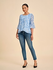 abordables chemises, hauts et chemisiers-Femmes Féminin Paisley Occasionnel Bleu Ciel Manche 3/4 Élégant Décontracté Quotidien Col ras du cou Été Printemps Automne