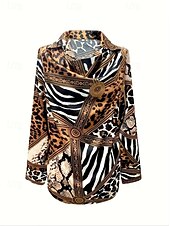 preiswerte Elegante Oberteile-Damen Hemd Leopard Geometrisch Elegant Täglich Langarm Wasserfallausschnitt Normale Oberteile Arbeit Täglich Abendgesellschaft Drapiert Braun Frühling Herbst Winter Frühling, Herbst, Winter, Sommer