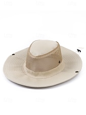 preiswerte Herrenhüte-Herren-Sonnenhut aus Camouflage-Netzgewebe mit breiter Krempe und Kinnriemen – atmungsaktiver Outdoor-Wander- und Angelhut für Sommerreisen und Camping