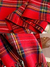 billige Skjerf for kvinner-Juleruteskjerf til dame, varmt vinterskjerf med tartan og frynser, koselig motetilbehør til høytidsfester og utendørs bruk