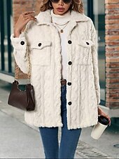 preiswerte Fleece-Futterjacken-Damen Wintermantel Fleecejacke Bequem Atmungsaktiv Tasche Knöpfe Lässig Einfach Urlaub Straße Lässig Alltagskleidung Einreihig Lang Umlegekragen Normale Passform Langarm Oberbekleidung Aprikose