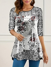 Noël Femmes Chemisier Fleuri Élégant Occasionnel manche longue Col ras du cou Hauts Réguliers Quotidien Paillettes Patchwork Imprimé Argent Vin Violet Fuchsia Dorée Printemps Automne Hiver abordables Blouse et Chemises de Noël-Noël Femmes Chemisier Fleuri Élégant Occasionnel manche longue Col ras du cou Hauts Réguliers Quotidien Paillettes Patchwork Imprimé Argent Vin Violet Fuchsia Dorée Printemps Automne Hiver