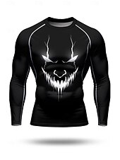 お買い得  ランニングTシャツとタンクトップ-男性用 コンプレッション・シャツ ランニングＴシャツ 3Dプリント 長袖 ベース層 ハロウィーン 速乾性 ビデオ圧縮 パワーフレックス 吸汗性 ジムトレーニング アクティブトレーニング 運動 スポーツウェア アクティブウェア ブラック