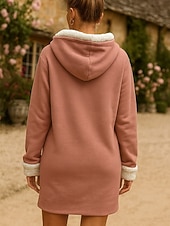 preiswerte Hoodies &amp;amp; Sweatshirts-Damen Minikleid Shiftkleid Lässig Urlaub Heim Neujahr Lässiger Schnitt Grafik Buchstabe Langarm Mit Kapuze Schwarz Rosa Rote Herbst Winter