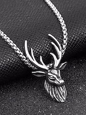 abordables Accessoires de Noël-Collier tête de cerf en alliage pour homme - Collier pendentif bois de cerf vintage, parfait pour le style extérieur et comme cadeau de Noël