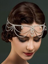 olcso Álarcosbál Kiegészítők-női 1920-as évekbeli Gatsby strasszos fejdísz, vintage flapper hajdísz Gatsby témájú bálokra és halloweeni partikra