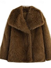 preiswerte Felle &amp; Leder-Damen Kunstpelzmantel Warm Bequem Pelze &amp; Leder Lässig Einfach Straße Ferien Ausgehen Wochenende Regulär Umlegekragen Normale Passform Langarm Oberbekleidung Kaffee Herbst Winter