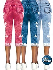 abordables Impression 3D Bleue-Femmes Pantalon capri Leggings Vacances ancien Mode Longueur mollet Taille Moyenne Fleuri Graphique Impression 3D Impression Doux Respirant Micro-Élastique Vacances Rue Décontracté Rosé Bleu ciel