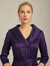 abordables Robe de cocktail-Femmes Robe Maxi Robe de Soirée Élégant ancien Coupe régulière Couleur Unie Manche 3/4 Col en V Aubergine Automne Hiver