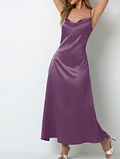 voordelige Eenvoudige jurk-Dames Halflange jurk Satijnen Jurk Feestjurk Cocktail jurk Slipdress Modieus Modern Buiten Avond Feest Feest Normale pasvorm Effen Mouwloos hihnat Lichtgroen Wijn Donkergroen Paars Lente Herfst